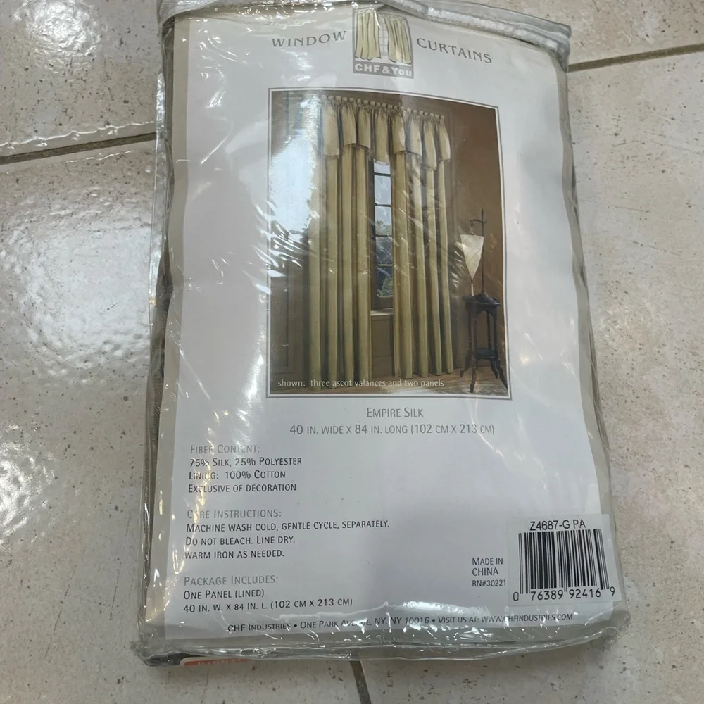 CHF & You Empire Silk Lined Curtain Panel Beige 75% Silk 40x84 in with tassels